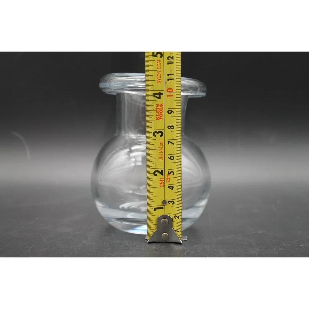 Clear Handmade Glass Bud Vase Heavy Rounded Bottle Thick Rolled Rim 4.5